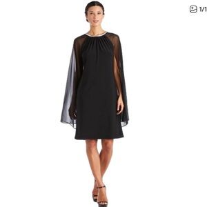 R&M Richards Black Sheer Cape Dress